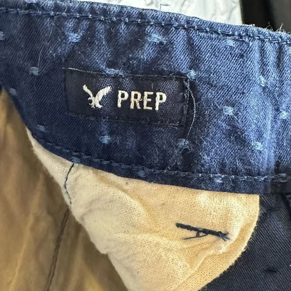 American Eagle Men’s Shorts Flat Front Prep Navy Blue Embroidered Dots 28